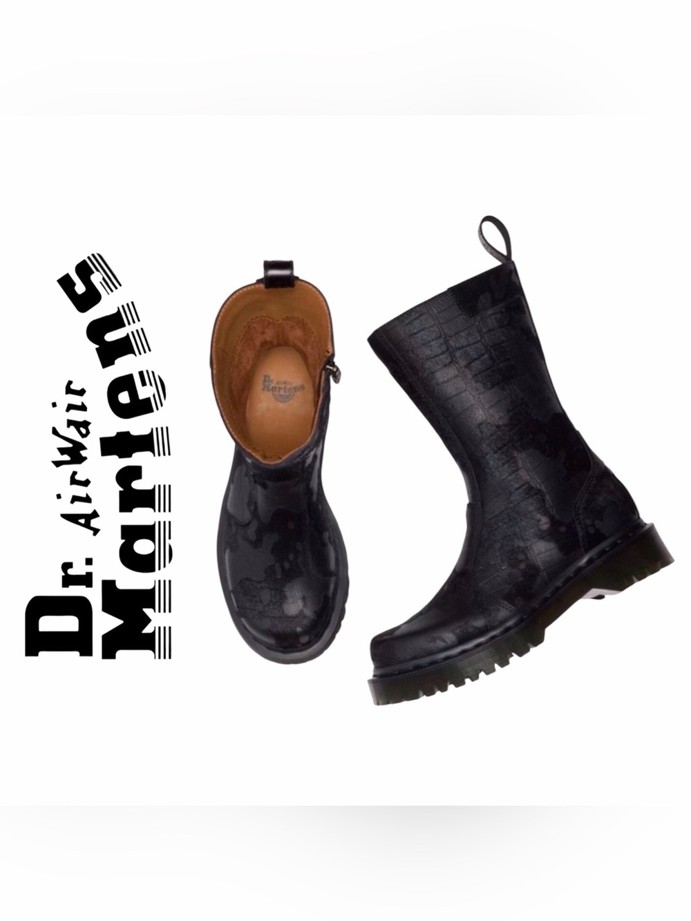NWT DR MARTENS Regena Refined short hair on croc embossed leather boots 8